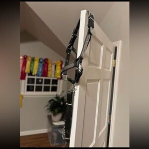 Black Leather Horse Show Halter with Silver Accents with Lead